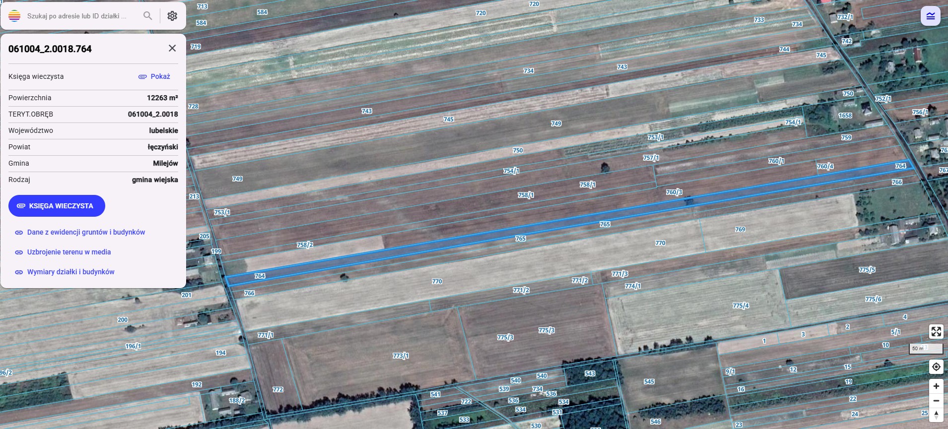SPRZEDAŻ 2: DZIAŁKA INDYWIDUALNA (1,23 ha) - Działka 764 - Satelita